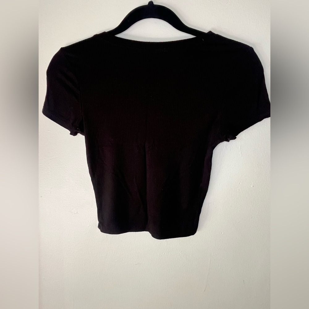 Bozzolo Black Ribbed Short Sleeve Crop Top Women’s Size Small - Picture 3 of 4